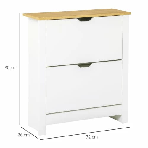 Homcom Meubles D'entrée Et à Chaussures Armoire à Chaussures 2 Portes Abattantes 2 Compartiments Blanc Chêne 5 Homcom Meubles D'entrée Et à Chaussures Armoire à Chaussures 2 Portes Abattantes 2 Compartiments Blanc Chêne – Image 3