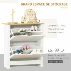 Homcom Meubles D'entrée Et à Chaussures Armoire à Chaussures 2 Portes Abattantes 2 Compartiments Blanc Chêne 13 Homcom Meubles D'entrée Et à Chaussures Armoire à Chaussures 2 Portes Abattantes 2 Compartiments Blanc Chêne -Meubles d'appoint Soldes armoire a chaussures 2 portes abattantes 2 compartiments blanc chene 5