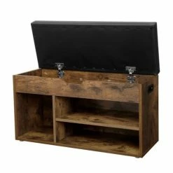 Calicosy Meubles D'entrée Et à Chaussures Banc à Chaussures 3 Compartiments Et 1 Coffre - L80 Cm - Marron -Meubles d'appoint Soldes banc a chaussures 3 compartiments et 1 coffre l80 cm marron 2