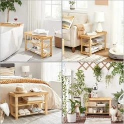 Calicosy Meubles D'entrée Et à Chaussures Banc à Chaussures 3 Niveaux En Bambou Naturel - L70 Cm - Marron -Meubles d'appoint Soldes banc a chaussures 3 niveaux en bambou naturel l70 cm marron 5