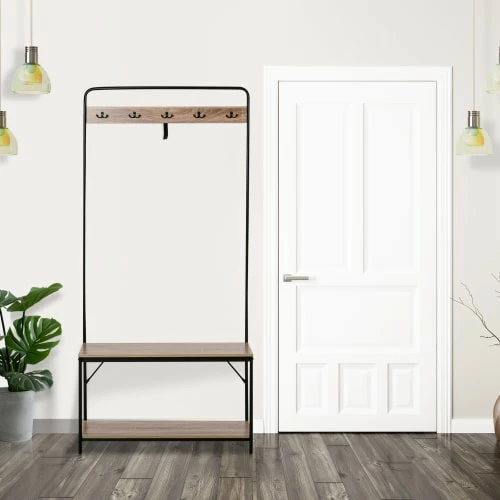 Homcom Meubles D'entrée Et à Chaussures Banc à Chaussures Porte-manteaux Style Industriel 4 Homcom Meubles D'entrée Et à Chaussures Banc à Chaussures Porte-manteaux Style Industriel – Image 2