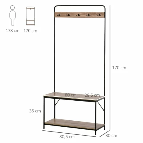Homcom Meubles D'entrée Et à Chaussures Banc à Chaussures Porte-manteaux Style Industriel 5 Homcom Meubles D'entrée Et à Chaussures Banc à Chaussures Porte-manteaux Style Industriel – Image 3