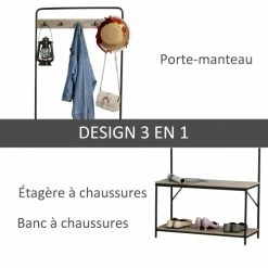 Homcom Meubles D'entrée Et à Chaussures Banc à Chaussures Porte-manteaux Style Industriel 11 Homcom Meubles D'entrée Et à Chaussures Banc à Chaussures Porte-manteaux Style Industriel -Meubles d'appoint Soldes banc a chaussures porte manteaux style industriel 3