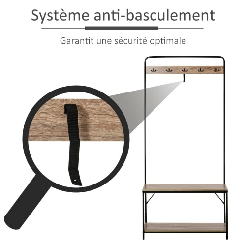 Homcom Meubles D'entrée Et à Chaussures Banc à Chaussures Porte-manteaux Style Industriel 7 Homcom Meubles D'entrée Et à Chaussures Banc à Chaussures Porte-manteaux Style Industriel – Image 5