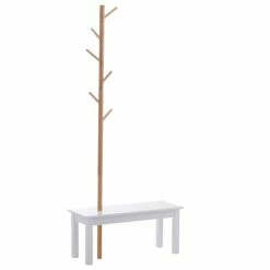 Homcom Portemanteaux Et Patères Banc Porte-manteaux 2 En 1 Blanc Bois Bambou