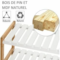Homcom Meubles D'entrée Et à Chaussures Etagère à Chaussures 3 Niveaux Bambou MDF Blanc -Meubles d'appoint Soldes etagere a chaussures 3 niveaux bambou mdf blanc 5