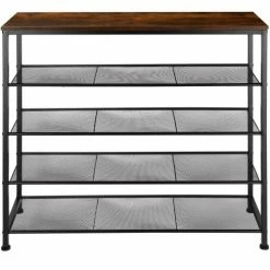 Tectake Meubles D'entrée Et à Chaussures Étagère à Chaussures SHEFFIELD 100x30,5x93cm Bois Foncé Industriel -Meubles d'appoint Soldes etagere a chaussures sheffield 100x30 5x93cm bois fonce industriel 1