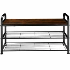 Tectake Meubles D'entrée Et à Chaussures Étagère à Chaussures SOUTHAMPTON 91x36x55cm Bois Foncé Industriel -Meubles d'appoint Soldes etagere a chaussures southampton 91x36x55cm bois fonce industriel 1
