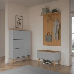 Meubles & Design Meubles D'entrée Et à Chaussures Grand Meuble à Chaussures Moderne En Bois Gris -Meubles d'appoint Soldes grand meuble a chaussures moderne en bois gris 5