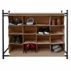 Mobili Rebecca Meubles D'entrée Et à Chaussures Meuble à Chaussures 16 Vide-poches En Métal Et Tissu Beige -Meubles d'appoint Soldes meuble a chaussures 16 vide poches en metal et tissu beige 1