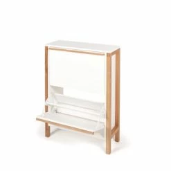 Woodman Meubles D'entrée Et à Chaussures Meuble à Chaussures 2 Compartiments En Bois H93cm Blanc -Meubles d'appoint Soldes meuble a chaussures 2 compartiments en bois h93cm blanc 3