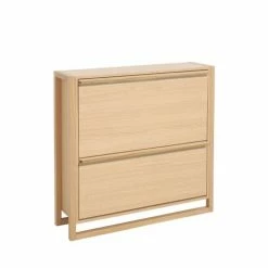 Woodman Meubles D'entrée Et à Chaussures Meuble à Chaussures 2 Compartiments En Bois L100cm Bois Clair -Meubles d'appoint Soldes meuble a chaussures 2 compartiments en bois l100cm bois clair 2