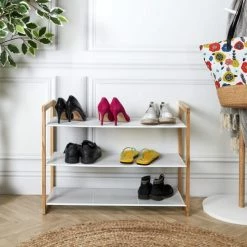 Toilinux Meubles D'entrée Et à Chaussures Meuble à Chaussures 3 étagères Blanc -Meubles d'appoint Soldes meuble a chaussures 3 etageres blanc 1