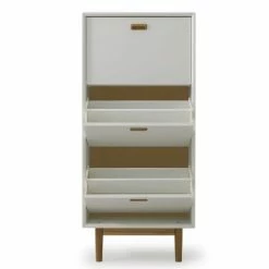 Meubles & Design Meubles D'entrée Et à Chaussures Meuble à Chaussures 3 Portes En Bois Blanc -Meubles d'appoint Soldes meuble a chaussures 3 portes en bois blanc 6