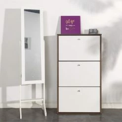 Urban Meuble Meubles D'entrée Et à Chaussures Meuble à Chaussures 3 Tiroirs Style Scandinave Noyer/blanc 9 Urban Meuble Meubles D'entrée Et à Chaussures Meuble à Chaussures 3 Tiroirs Style Scandinave Noyer/blanc -Meubles d'appoint Soldes meuble a chaussures 3 tiroirs style scandinave noyer blanc 2