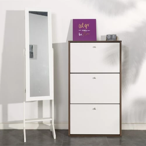 Urban Meuble Meubles D'entrée Et à Chaussures Meuble à Chaussures 3 Tiroirs Style Scandinave Noyer/blanc 4 Urban Meuble Meubles D'entrée Et à Chaussures Meuble à Chaussures 3 Tiroirs Style Scandinave Noyer/blanc – Image 3