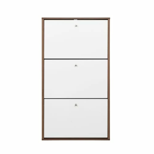 Urban Meuble Meubles D'entrée Et à Chaussures Meuble à Chaussures 3 Tiroirs Style Scandinave Noyer/blanc 5 Urban Meuble Meubles D'entrée Et à Chaussures Meuble à Chaussures 3 Tiroirs Style Scandinave Noyer/blanc – Image 4