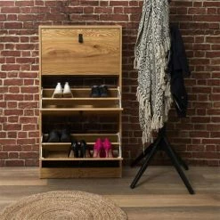 Toilinux Meubles D'entrée Et à Chaussures Meuble à Chaussures Avec 3 Portes Effet Bois Marron -Meubles d'appoint Soldes meuble a chaussures avec 3 portes effet bois marron 1