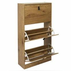 Toilinux Meubles D'entrée Et à Chaussures Meuble à Chaussures Avec 3 Portes Effet Bois Marron -Meubles d'appoint Soldes meuble a chaussures avec 3 portes effet bois marron 3