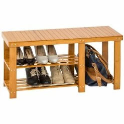 Tectake Meubles D'entrée Et à Chaussures Meuble à Chaussures Bambou 2 Niveaux Avec Compartiment Sac -Meubles d'appoint Soldes meuble a chaussures bambou 2 niveaux avec compartiment sac 1