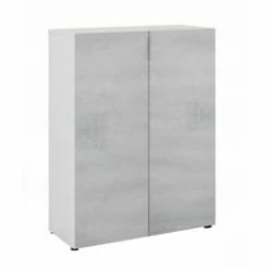 Usinestreet Meubles D'entrée Et à Chaussures Meuble à Chaussures Blanc/bois 2 Portes (28 Paires) L72 X H103cm -Meubles d'appoint Soldes meuble a chaussures blanc beton 2 portes 28 paires l72 x h103cm