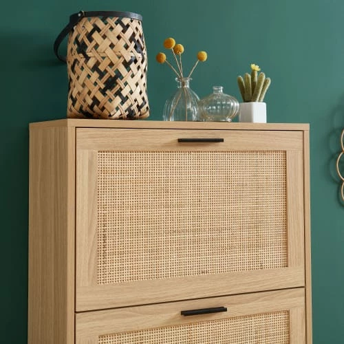 Baita Meubles D'entrée Et à Chaussures Meuble à Chaussures Cannage Rotin 3 Portes 60cm Bois Clair 8 Baita Meubles D'entrée Et à Chaussures Meuble à Chaussures Cannage Rotin 3 Portes 60cm Bois Clair – Image 6