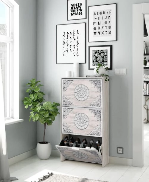 Dmora Meubles D'entrée Et à Chaussures Meuble à Chaussures Effet Bois Blanc 5 Dmora Meubles D'entrée Et à Chaussures Meuble à Chaussures Effet Bois Blanc – Image 3