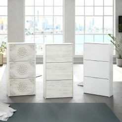 Dmora Meubles D'entrée Et à Chaussures Meuble à Chaussures Effet Bois Blanc -Meubles d'appoint Soldes meuble a chaussures effet bois blanc 7