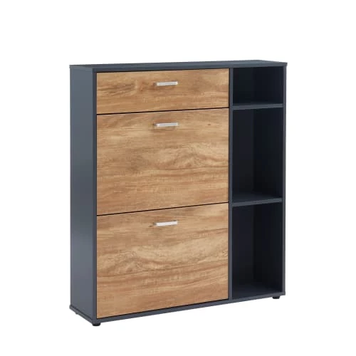 Baita Meubles D'entrée Et à Chaussures Meuble à Chaussures Gris Et Effet Bois 3 Portes 90cm 5 Baita Meubles D'entrée Et à Chaussures Meuble à Chaussures Gris Et Effet Bois 3 Portes 90cm – Image 3