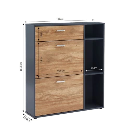 Baita Meubles D'entrée Et à Chaussures Meuble à Chaussures Gris Et Effet Bois 3 Portes 90cm 7 Baita Meubles D'entrée Et à Chaussures Meuble à Chaussures Gris Et Effet Bois 3 Portes 90cm – Image 5