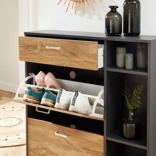 Baita Meubles D'entrée Et à Chaussures Meuble à Chaussures Gris Et Effet Bois 3 Portes 90cm 8 Baita Meubles D'entrée Et à Chaussures Meuble à Chaussures Gris Et Effet Bois 3 Portes 90cm – Image 6