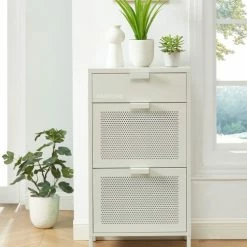 Meubles d'appoint Soldes -Meubles d'appoint Soldes meuble a chaussures metal beige sable 3 portes 1