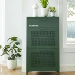 Meubles d'appoint Soldes -Meubles d'appoint Soldes meuble a chaussures metal vert olive 3 portes 1