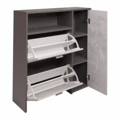 Dmora Meubles D'entrée Et à Chaussures Meuble à Chaussures Moderne à 3 Portes Effet Bois Anthracite -Meubles d'appoint Soldes meuble a chaussures moderne a 3 portes effet bois anthracite 2