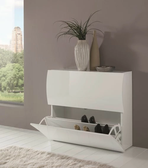 Dmora Meubles D'entrée Et à Chaussures Meuble à Chaussures Moderne Effet Bois Blanc Brillant 5 Dmora Meubles D'entrée Et à Chaussures Meuble à Chaussures Moderne Effet Bois Blanc Brillant – Image 3