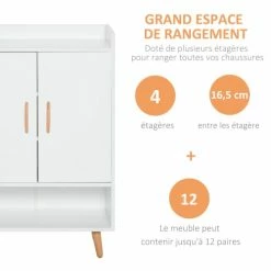 Homcom Meubles D'entrée Et à Chaussures Meuble à Chaussures Scandinave Placard 2 Portes 4 étagères Blanc -Meubles d'appoint Soldes meuble a chaussures scandinave placard 2 portes 4 etageres blanc 3