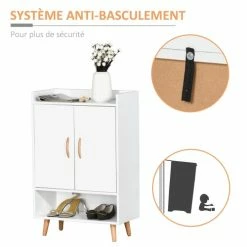 Homcom Meubles D'entrée Et à Chaussures Meuble à Chaussures Scandinave Placard 2 Portes 4 étagères Blanc -Meubles d'appoint Soldes meuble a chaussures scandinave placard 2 portes 4 etageres blanc 5