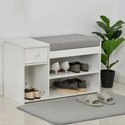 Homcom Meubles D'entrée Et à Chaussures Meuble Chaussures Banc Niche Tiroir Coffre Intégré Coussin Gris Blanc 6 Homcom Meubles D'entrée Et à Chaussures Meuble Chaussures Banc Niche Tiroir Coffre Intégré Coussin Gris Blanc – Image 4