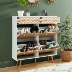 Baita Meubles D'entrée Et à Chaussures Meuble Chaussures Blanc Et Effet Chêne 4 Portes Et 2 -Meubles d'appoint Soldes meuble chaussures blanc et effet chene 4 portes et 2 3