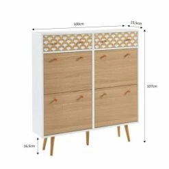 Baita Meubles D'entrée Et à Chaussures Meuble Chaussures Blanc Et Effet Chêne 4 Portes Et 2 -Meubles d'appoint Soldes meuble chaussures blanc et effet chene 4 portes et 2 5