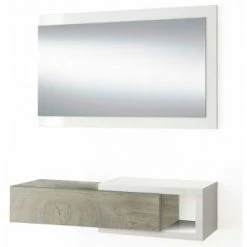 HOMN Meubles D'entrée Et à Chaussures Meuble D'entrée Avec 1 Tiroir Et Miroir, Chêne/blanc, 95 Cm Longueur 12 HOMN Meubles D'entrée Et à Chaussures Meuble D'entrée Avec 1 Tiroir Et Miroir, Chêne/blanc, 95 Cm Longueur -Meubles d'appoint Soldes meuble d entree avec 1 tiroir et miroir chene blanc 95 cm longueur 4