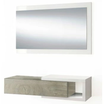 HOMN Meubles D'entrée Et à Chaussures Meuble D'entrée Avec 1 Tiroir Et Miroir, Chêne/blanc, 95 Cm Longueur 7 HOMN Meubles D'entrée Et à Chaussures Meuble D'entrée Avec 1 Tiroir Et Miroir, Chêne/blanc, 95 Cm Longueur – Image 5