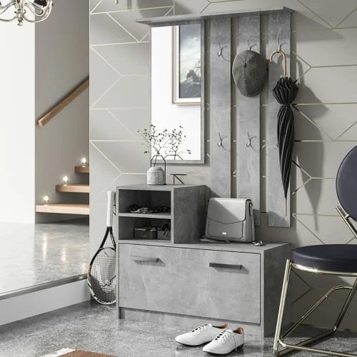 Selsey Meubles D'entrée Et à Chaussures Meuble D’entrée Multifonctionnel 85 Cm 1 Miroir Effet Béton 4 Selsey Meubles D'entrée Et à Chaussures Meuble D’entrée Multifonctionnel 85 Cm 1 Miroir Effet Béton – Image 2