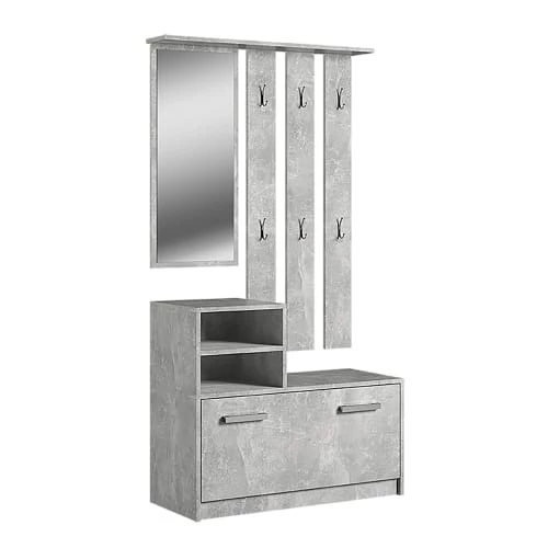 Selsey Meubles D'entrée Et à Chaussures Meuble D’entrée Multifonctionnel 85 Cm 1 Miroir Effet Béton 3 Selsey Meubles D'entrée Et à Chaussures Meuble D’entrée Multifonctionnel 85 Cm 1 Miroir Effet Béton