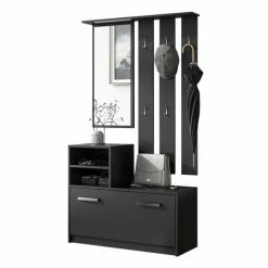 Selsey Meubles D'entrée Et à Chaussures Meuble D’entrée Multifonctionnel 85 Cm 1 Miroir Noir -Meubles d'appoint Soldes meuble d entree multifonctionnel 85 cm 1 miroir noir 2