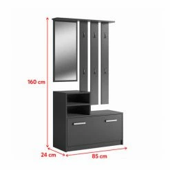Selsey Meubles D'entrée Et à Chaussures Meuble D’entrée Multifonctionnel 85 Cm 1 Miroir Noir -Meubles d'appoint Soldes meuble d entree multifonctionnel 85 cm 1 miroir noir 3