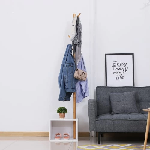 Homcom Meubles D'entrée Et à Chaussures Meuble Rangement Porte-manteaux 2 En 1 Blanc Bois Bambou 4 Homcom Meubles D'entrée Et à Chaussures Meuble Rangement Porte-manteaux 2 En 1 Blanc Bois Bambou – Image 2