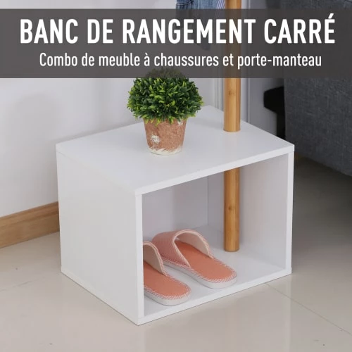 Homcom Meubles D'entrée Et à Chaussures Meuble Rangement Porte-manteaux 2 En 1 Blanc Bois Bambou 7 Homcom Meubles D'entrée Et à Chaussures Meuble Rangement Porte-manteaux 2 En 1 Blanc Bois Bambou – Image 5