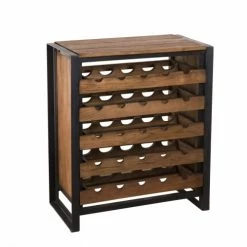 MACABANE Meubles D'entrée Et à Chaussures Meuble Rangement Vin 5 Niveaux En Teck Recyclé Et Métal Noir