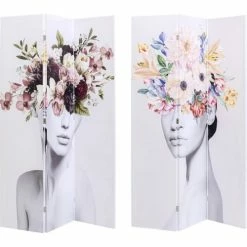 Kare Design Paravents Paravent Blanc Imprimé Femmes Et Fleurs -Meubles d'appoint Soldes paravent blanc imprime femmes et fleurs 2